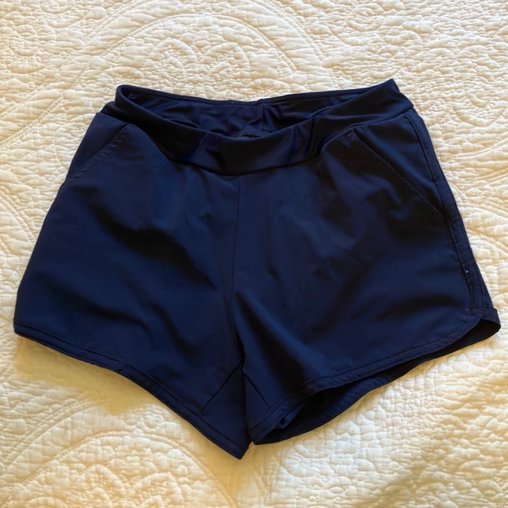 Navy Swim/Board Shorts. Girls 12s. (S=slim). By Lands End.